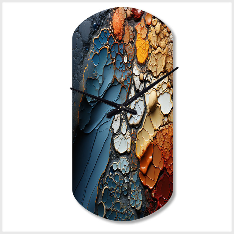 Blue And Orange Fluid Movements - Cylinder Shape Large Blue Wall Clock Sculpture, Small