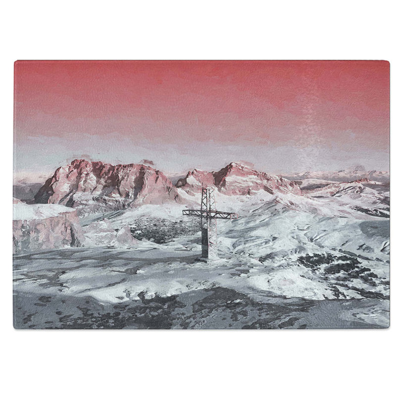 Tempered Glass Cross the Mountains Chopping Board, 39 cm W x 28.5 cm L