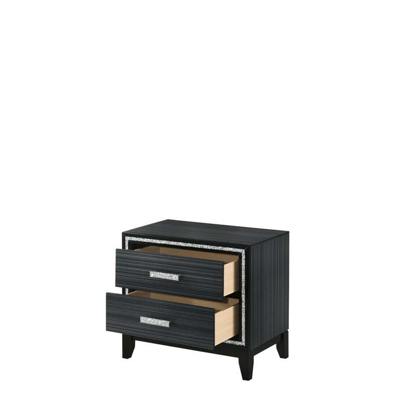 Table de chevet noire patinée - avec rangement spacieux et garniture glamour pour la finition de la table de chevet, Noir
