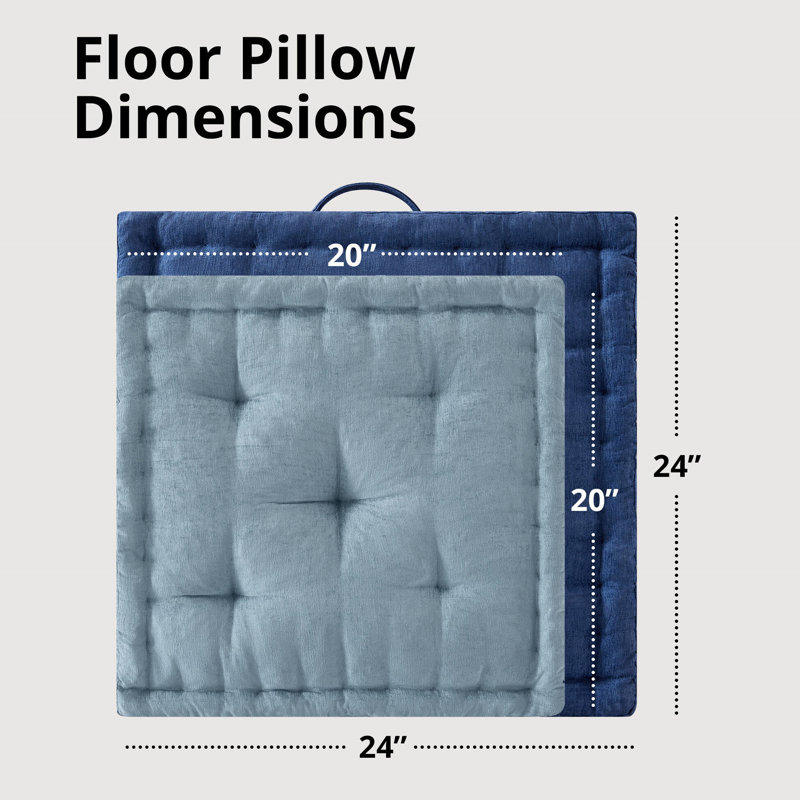 Poly Chenille Square Floor Pillow Cushion-24x24", Aqua Blue