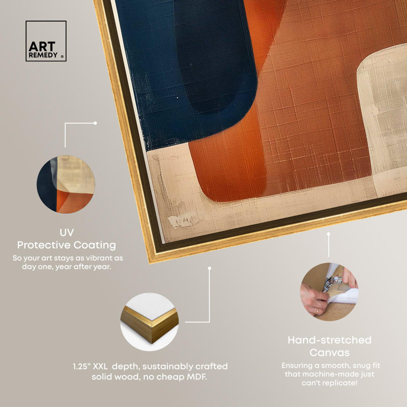 Blue and Cream Abstract Canvas Art with Gold Frame, 30" x 20"