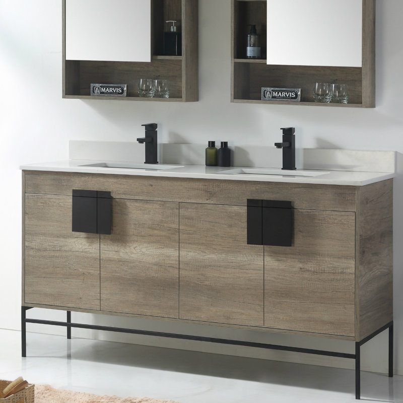 Ensemble de meuble-lavabo double 60 po Tortola, Noir mat, Gris ombré