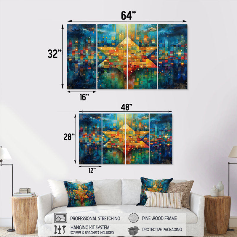 Maitland - art mural géométrique pour le salon, 4 pièces, H 28 po x l 48 po
