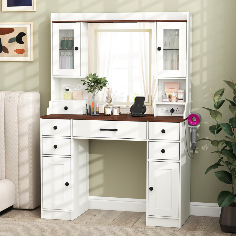 Bureau de meuble-lavabo 41,5 po avec miroir et prises de courant