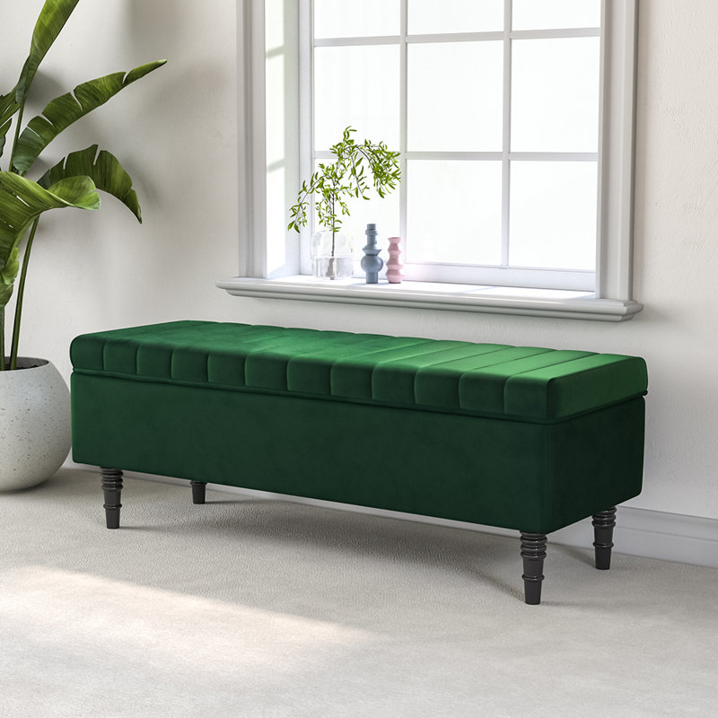 Ethier Velvet Upholstered Storage Bench, Green