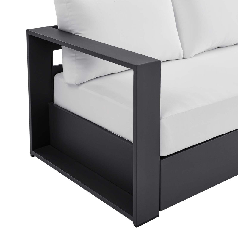  Tahoe Outdoor Patio Powder-Coated Aluminum Sofa, Gray, White