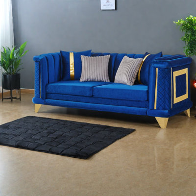 Luxury Sofas, 89 Inch Velvet Steel Trim Modern Tufted Couch for Home