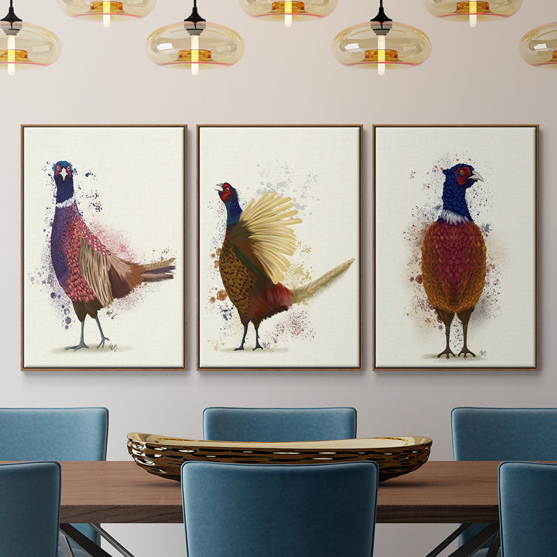 Pheasant Splash 3 3 pièces, H 24 po x l 48 po x P 2 po, Cadre noyer