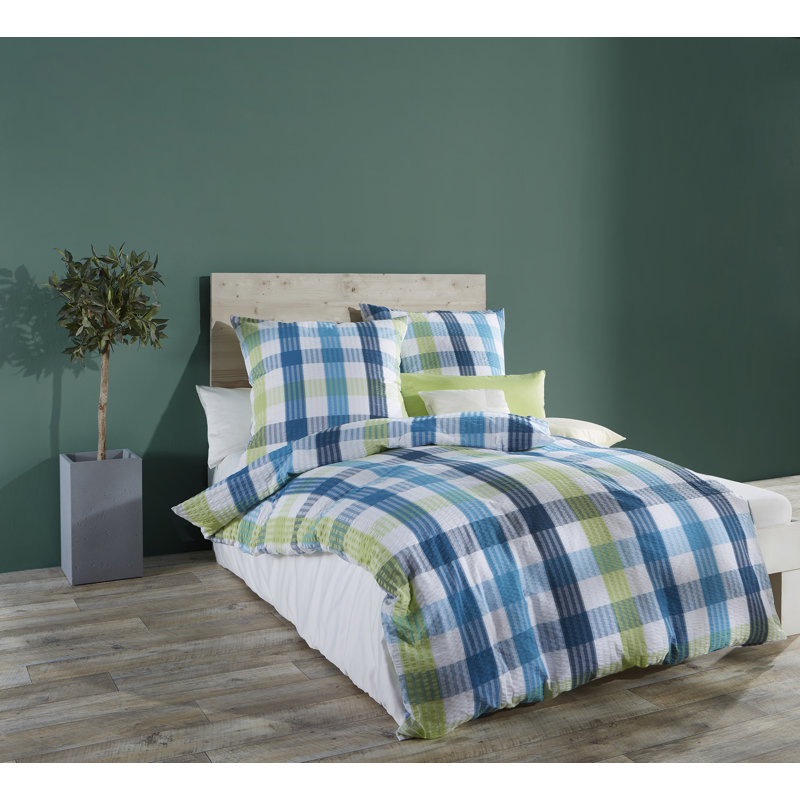 Cotton Chequered Duvet Cover Set with Pillow Shams, 135 x 200 cm + 80 x 80 cm