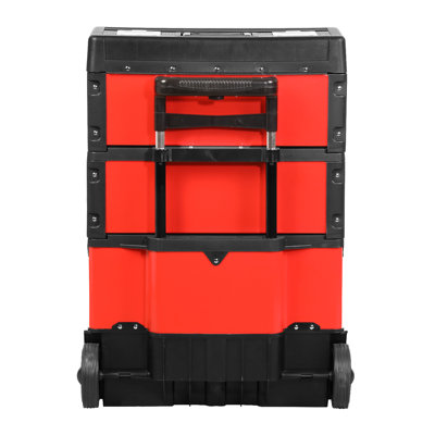 3-Tier Stackable Separate Hand Case Tool Boxes Trolley (Red)