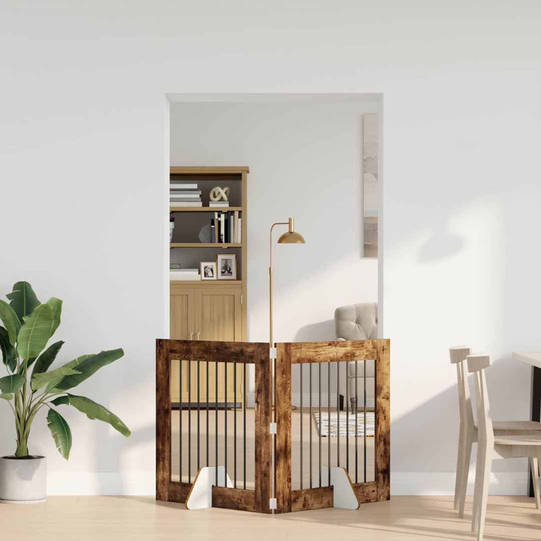 Dog Gate With Stands Engineered Wood Fence Pet Containment Living Room