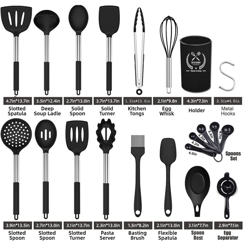 Belfry Kitchen Bayly 30 Utensil Set, Black