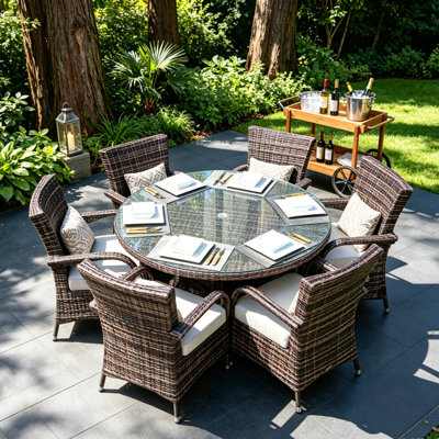 Talene 6 - Person Patio Dining Set with Round Table , Cushions Included