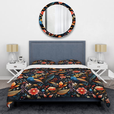 Rainbow Colors Playful Bird Carnival - Ensemble de housse de couette à motif floral - Microfibre de polyester
