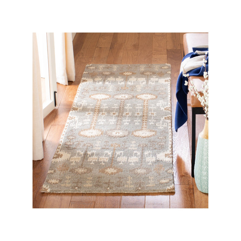 Kouerga Hand Tufted Wool Ikat Rug, Runner 2'3" x 7'