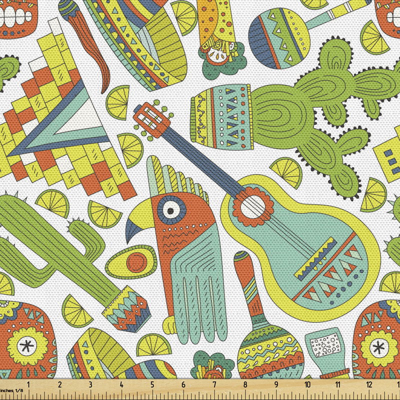 Chrishaunda Traditional Elements Cartoon Maracas Taco Sombrero Multi-Purpose Fabric