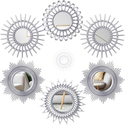6 miroirs 6 petits miroirs circulaires pour décoration murale - entrée, salle de bain, chambre à coucher, salon (argent, classique)