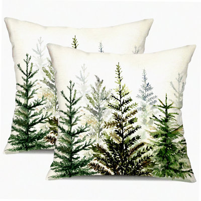 Nature's Rustic Forest Pillow Covers - Set of 2 Watercolor Tree Print Decorative Throw Pillows for Winter Decor.