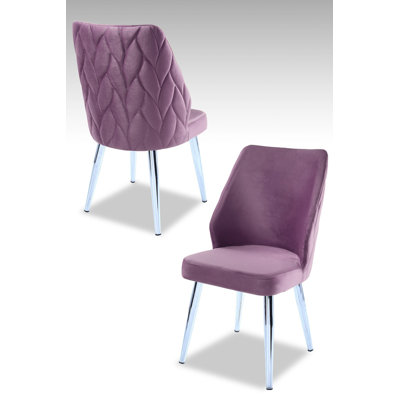 Ensemble de chaises modernes (4 pièces), lilas et chrome, 18,9 po x 35,4 po x 16,9 po | 100% panneau de particules enduit de mélamine, épaisseur de 0,71 pouce | Tissu 100% polyester, pieds en métal élégants | Parfait pour la salle à manger et les espaces de vie