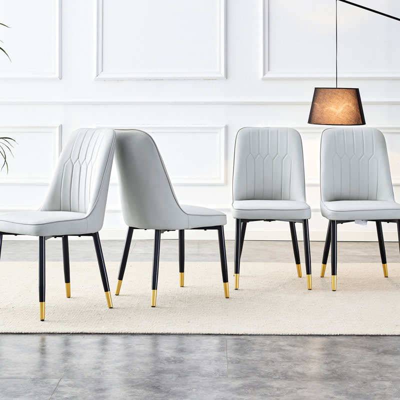 Of 4 Modern Chairs For Dining, Gray Pu Leather Upholstery, Robust Black Metal Legs, Comfortable Kitchen Dining Chairs, Seating, Legged, Restaurant,