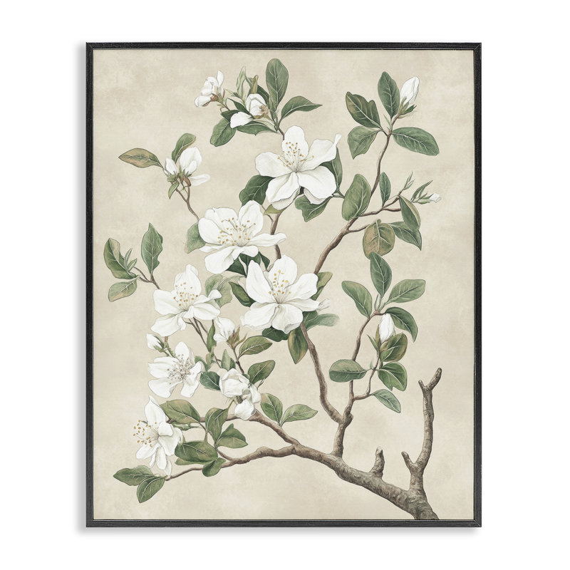 Giclée vintage sur un arbre fleuri, design par Petal Prints Design, Giclée encadrée noir minuit, H 30 po x l 24 po