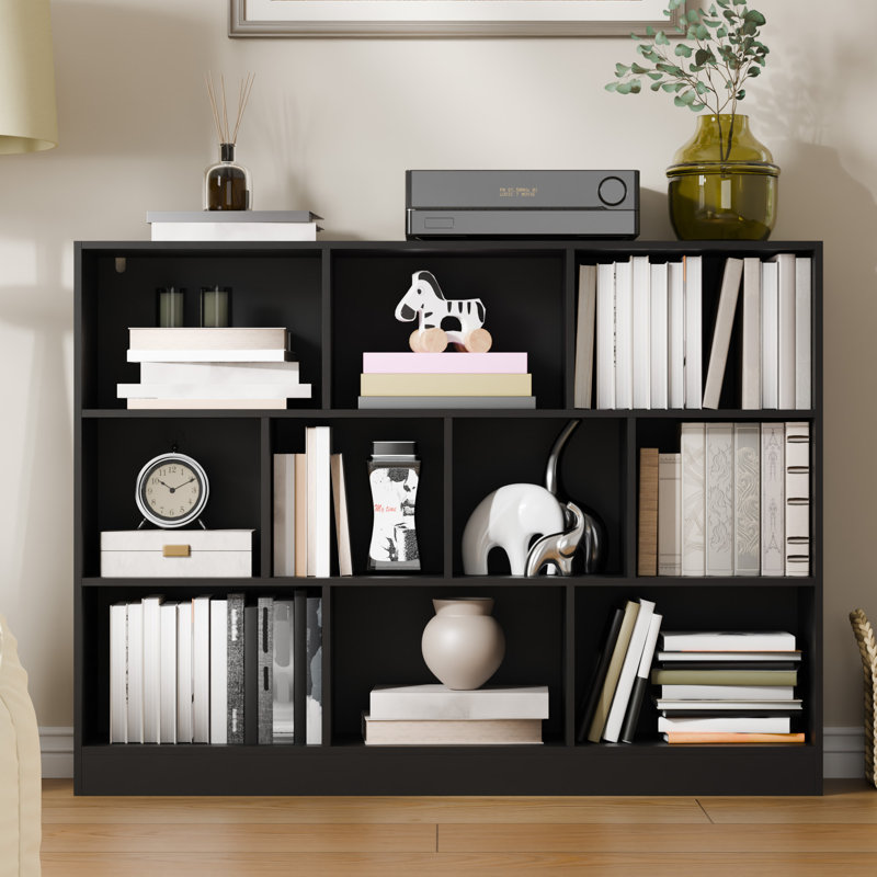 Presly 3  Tier Cube Bookcase Modern Bookshelf with 10 Cubes, (10 Shelves) 40.95"H x 55.12"W x 11.61"D, Black