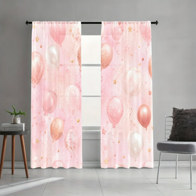2PCS Cute Glitter Star Colorful Balloon Light Filtering Rod Pocket Curtains, Whimsical Party Art Print Window Drapes, Easy Hang Rod Pocket Design, All Season Lovely Decor for Teen-Teen-girls Bedroom Dormitory Dormitory Decoration