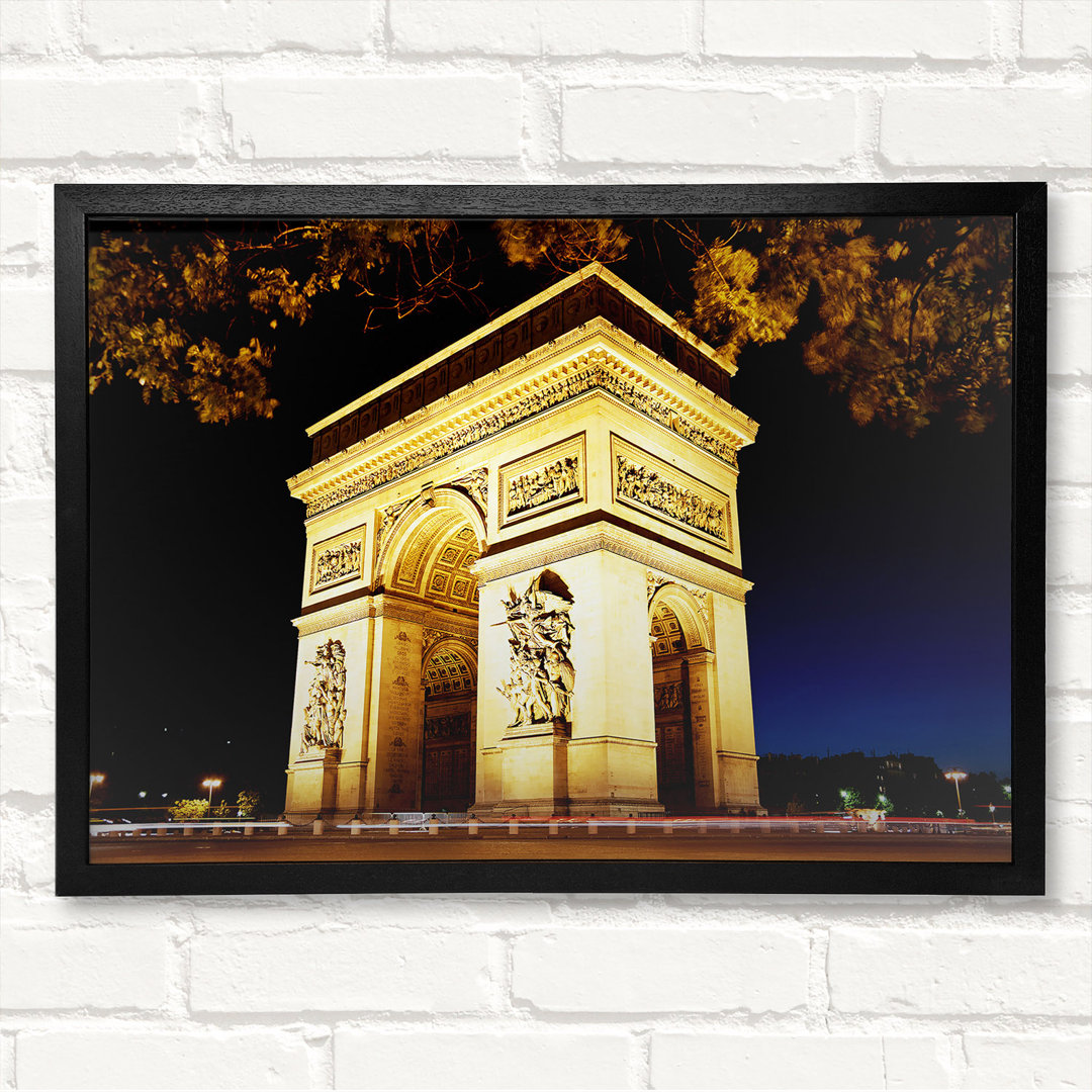 Paris Arc De Triomphe Night Glow - Closed Corner Frame Kunstdrucke auf Holz