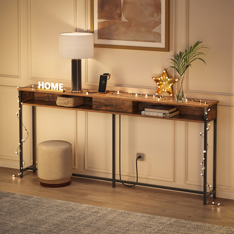 Gericho Console Table with Outlet, 31.5'' H X 62.9'' W X 9.8'' D, Brown