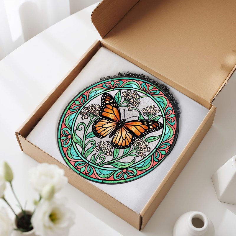 Vitrail de vitrail papillon Butterfly, 7,8 heures, 7.8"H