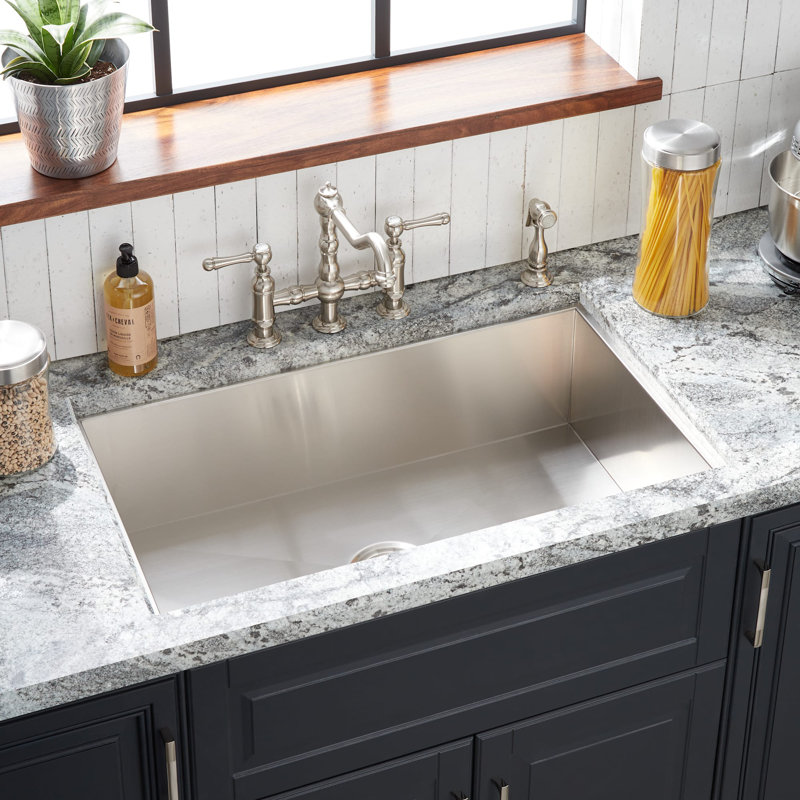 33" Sitka Stainless Steel Dual-Mount Kitchen Sink - 4-Hole - Drop-In or Undermount, 3 hole