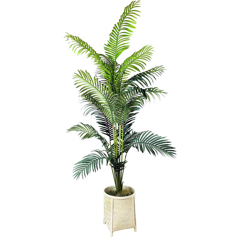 Palmier artificiel 72 po dans un panier, Blanc