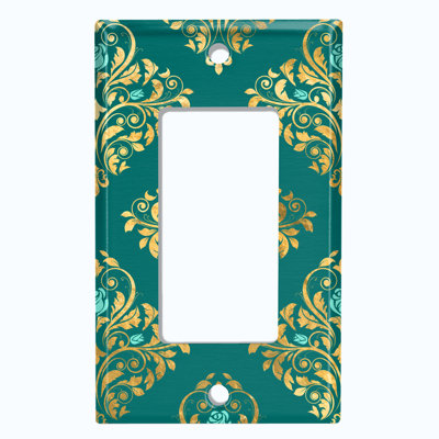 Metal Light Switch Plate Outlet Cover (Damask Yellow Elegant Diamond Green Rose - Single Toggle)