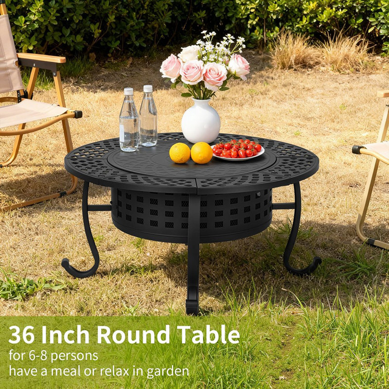 Foyer de 36 pouces avec 2 barbecues réglables, couvercle et tisonnier - table de foyer d'extérieur 3-en-1 pour le patio et la cour