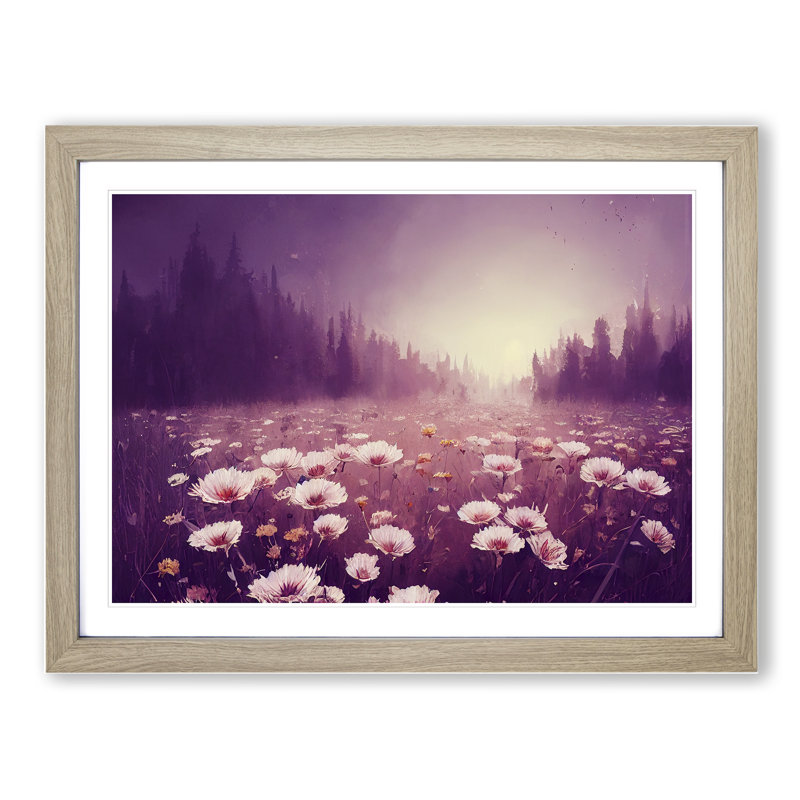 Field of Flowers 1 Piece Single Picture Frame Wall Art, 46cm H x 64cm W x 2cm D, Oak Framed