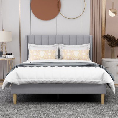 Eriksay Low Profile Upholstered Platform Bed with Wingback Headboard