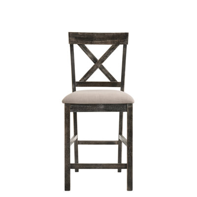 De 2 chaises à hauteur de comptoir Ii. Lin brun clair et finition grise. Élégant dossier haut en bois «x». Rembourrage de siège confortable de 2 pouces. Et placage. Conception de tablier classique. Pour les salles à manger. Couleurs grises. Chaise.