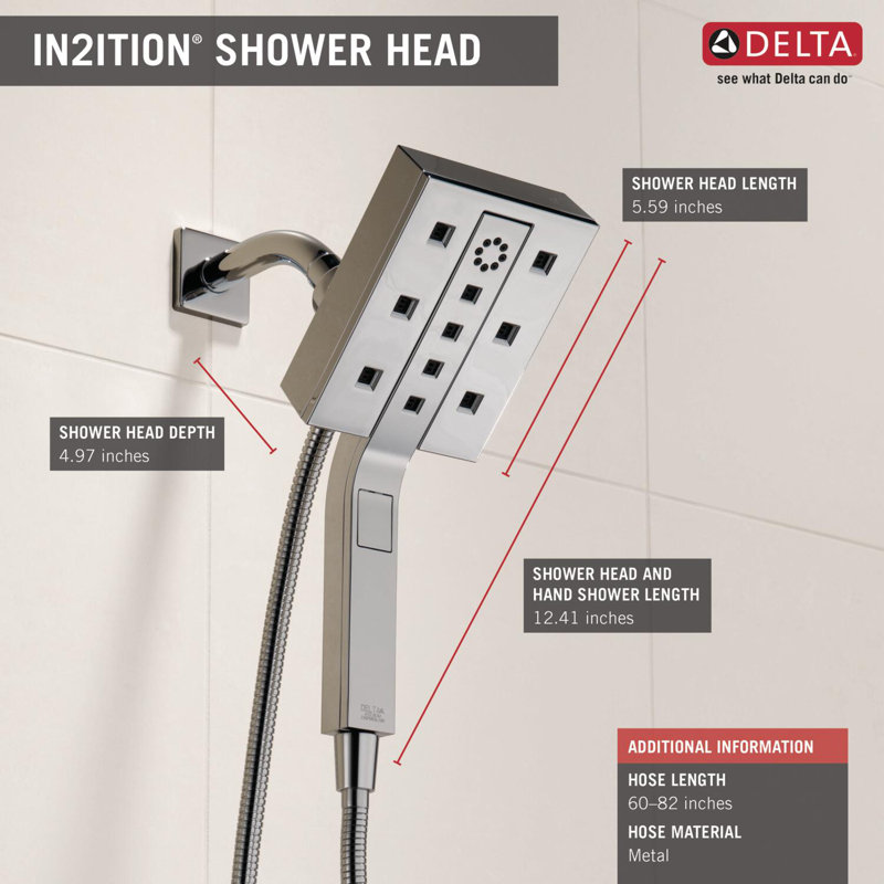 Pomme de douche double 2,5 GPM avec technologie H2Okinetic, Chrome Lumicoat