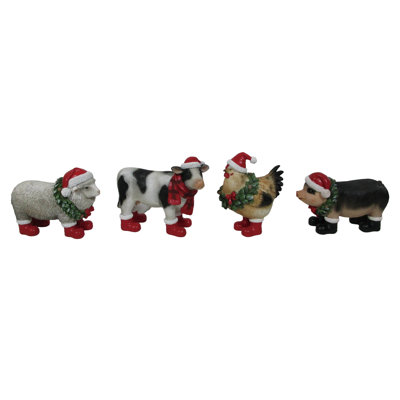 Figurine de ferme en résine, Figurines, rouge, résine, ensemble de 4, plateau de table, salon, Noël, décoration de Noël