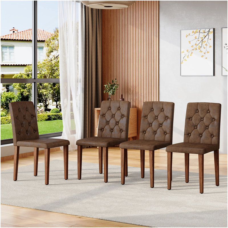 Chaise de salle à manger 4 pièces en tissu brun: ergonomique avec dossier à boucle, hauteur de 35 pouces, pieds en métal noyer, alliant confort et texture. Convient aux restaurants, salles de banquet, etc.