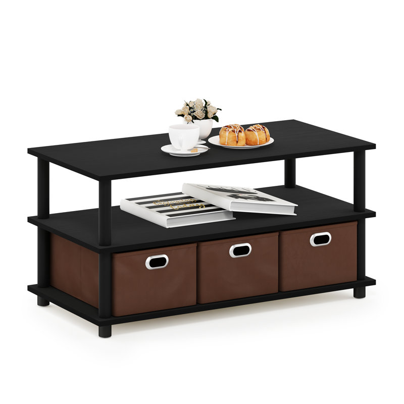 Table basse avec rangement Britteni, Plateau noir / base brune