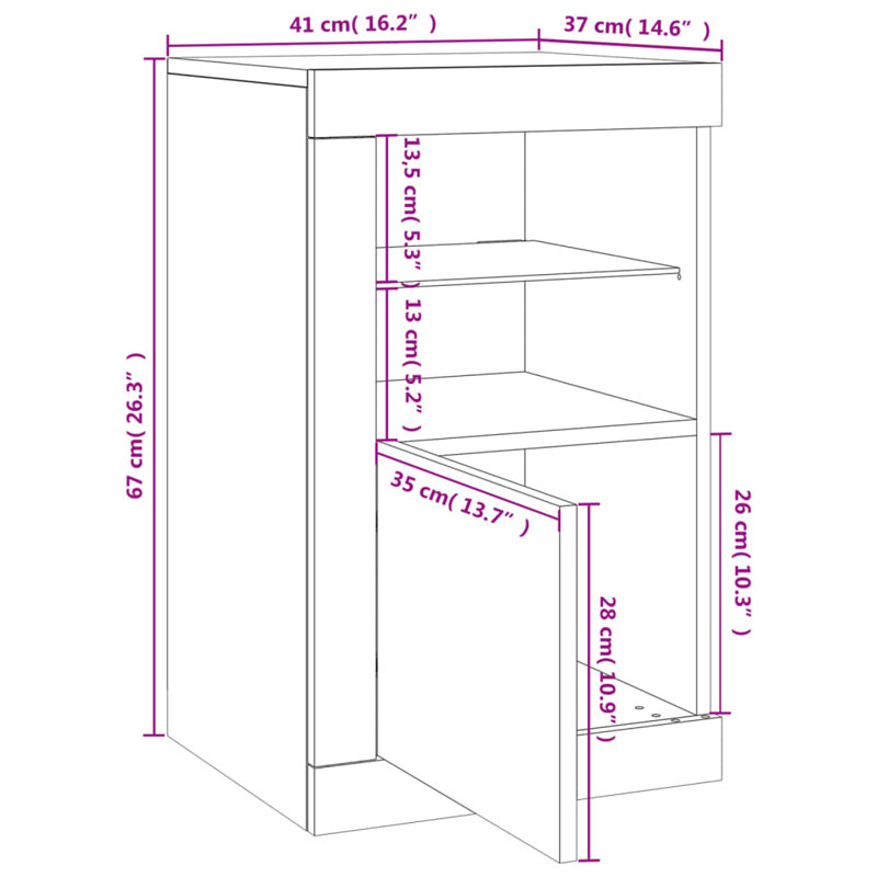 vidaXL Side Cabinet with LED Lights End Table for Living Room Engineered Wood, Concrete Gray