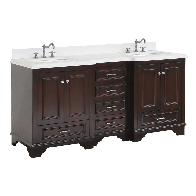 Ensemble de meuble-lavabo double 72 po Loughlam, Chocolat, Quartz
