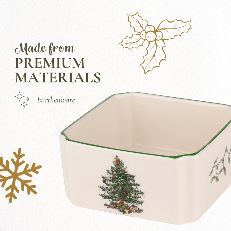 Spode Christmas Tree Sugar Packet Holder - 3.9" Bowl for Tea, Coffee Bar & Dining Table - Fine Earthenware Holiday Organizer - Festive Christmas Serveware & Table Décor, Kitchen Accessory
