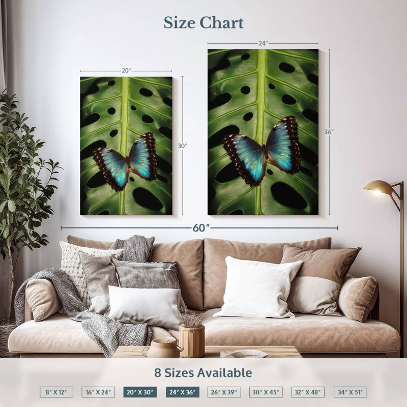 Brampt Butterfly On Monstera, 36" H x 24" W