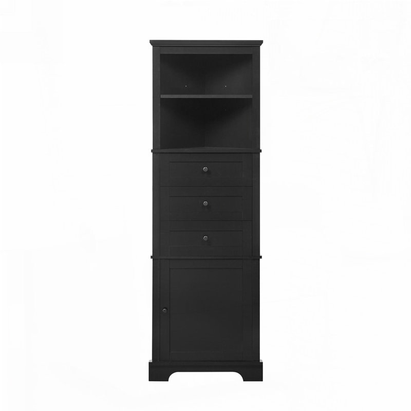 Armoire de rangement d'angle avec 3 tiroirs et tablettes réglables, Noir