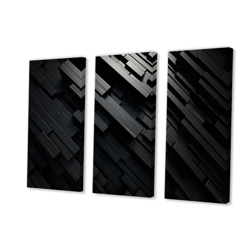 3D cube de briques noires 3D, dimensions 3 pièces, H 28 po x l 36 po x P 1 po