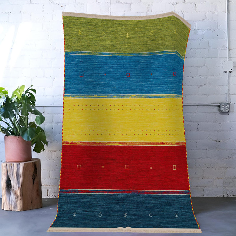 Multi-Colored Piece Sectioned Patterned Modern Decorative Rug, Rectangle 4'7.12" x 6'6.74"