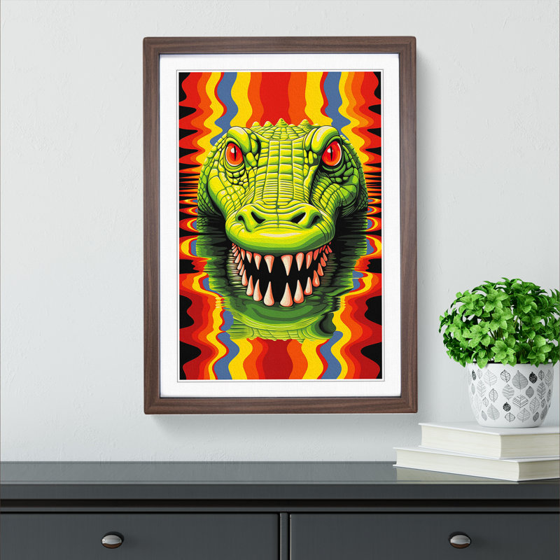 XYZ-FRM-V1223-1784 Alligator Op No.2 - Single Picture Frame Print on Wood, Walnut , 34cm H x 25cm W x 2cm D