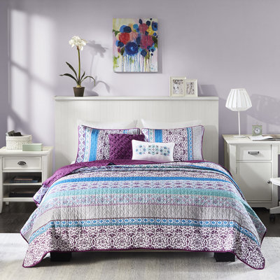 Courtepointe pour lit simple / simple TG mauve - Coussins décoratifs réversibles doux pour un design global